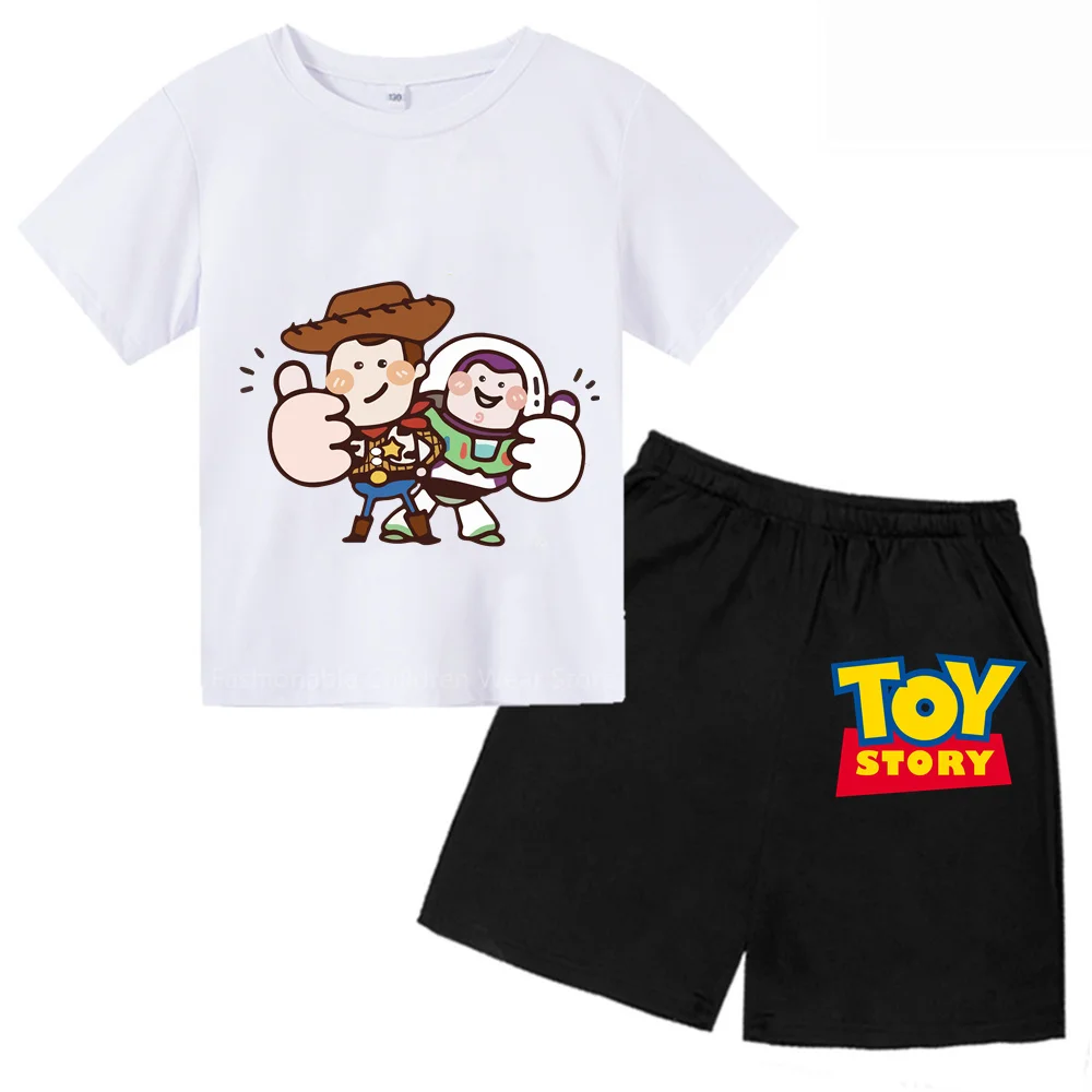 2024 Disney Toy Story Shortsleeve Tshirt & Shorts Set For Kids - Cute Anime Print, Summer Cotton Casualwear For Boys & Girls