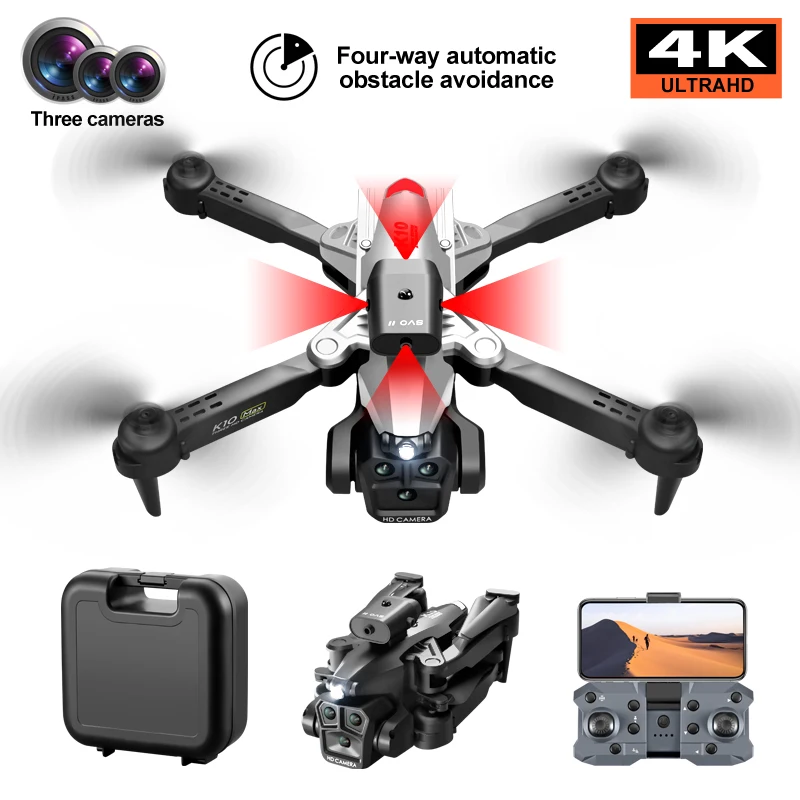 2024 K10 Pro Max FPV fessional Aerial Photography Three Camera HD Drone Wide Angle Obstacle Avoidance RC Quadcopter Toys Gifts