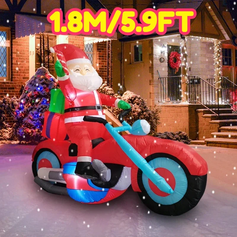 1.8M/5.9FT Inflatable Santa on Motorcycle Christmas Lights LED Home Holiday Lighting Decoration Yard Xmas Supplies Outdoor Decor