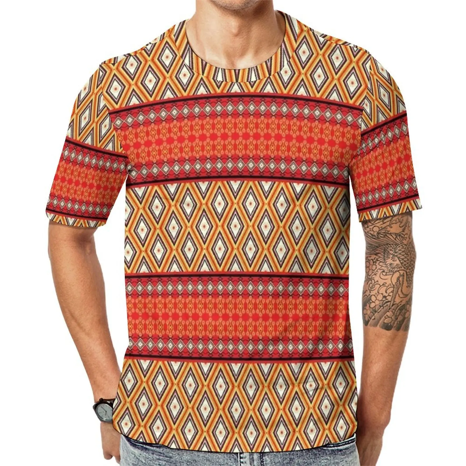 African Geometric Ethnic Print T-Shirt Men Graphic O Neck T-Shirts Summer Retro Clothing Short Sleeve Classic Big Size Tee Shirt