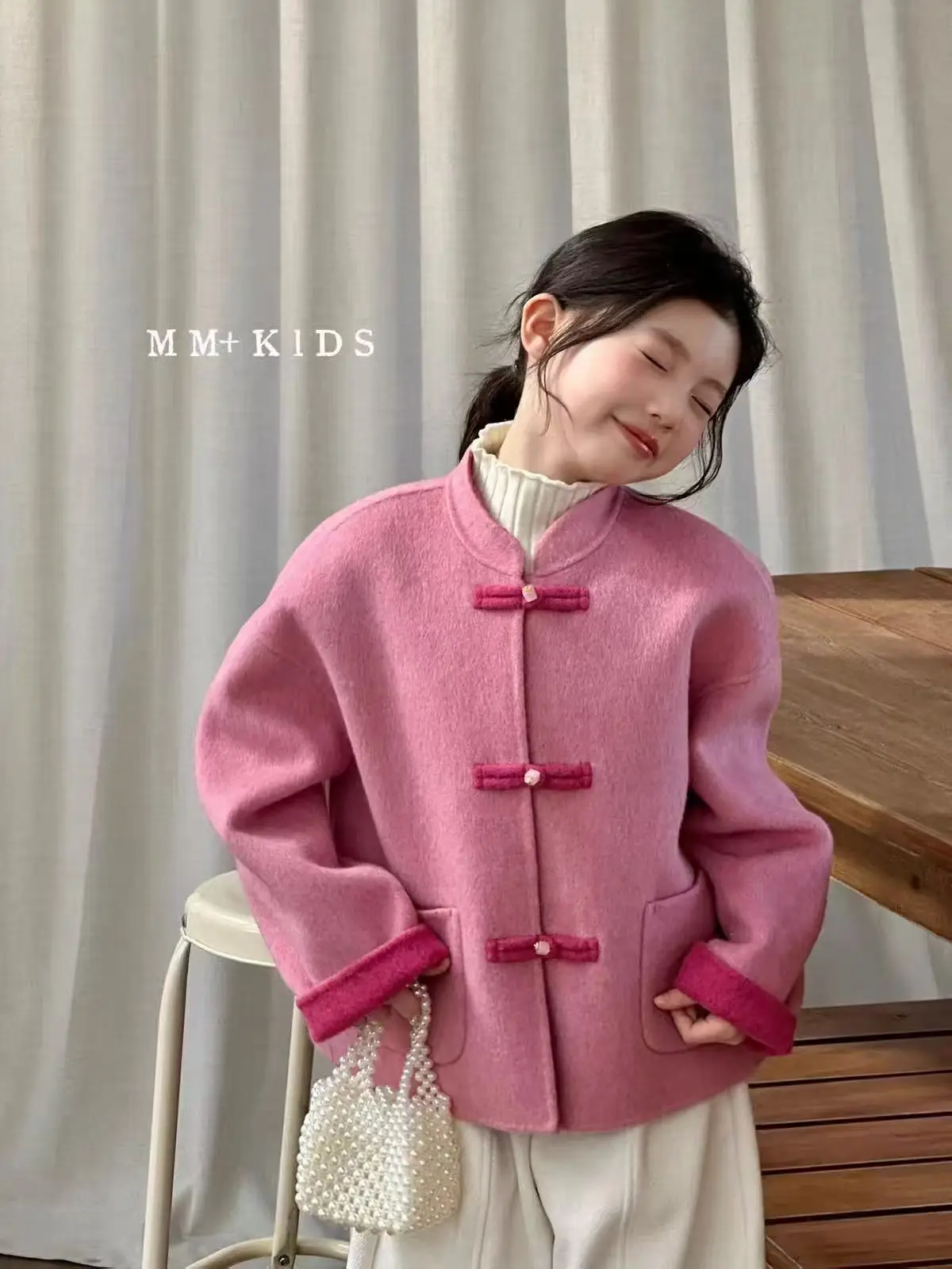 New Winter Woolen Coat for Big Kids Girls Traditional Chinese Style Autumn Winter Children Outerwear Fashionable Jacket