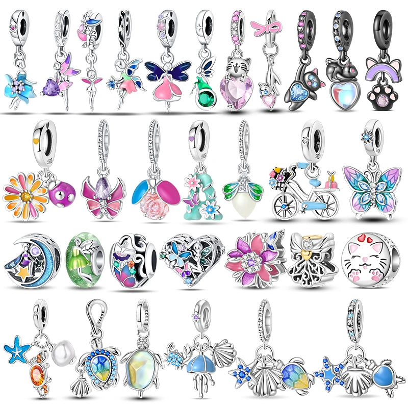 100% 925 Sterling Silver Butterfly Fairy Dream Ocean Shell Pearl Mermaid Sea Turtle Sunflower Charms Beads Fit 3mm Bracelets