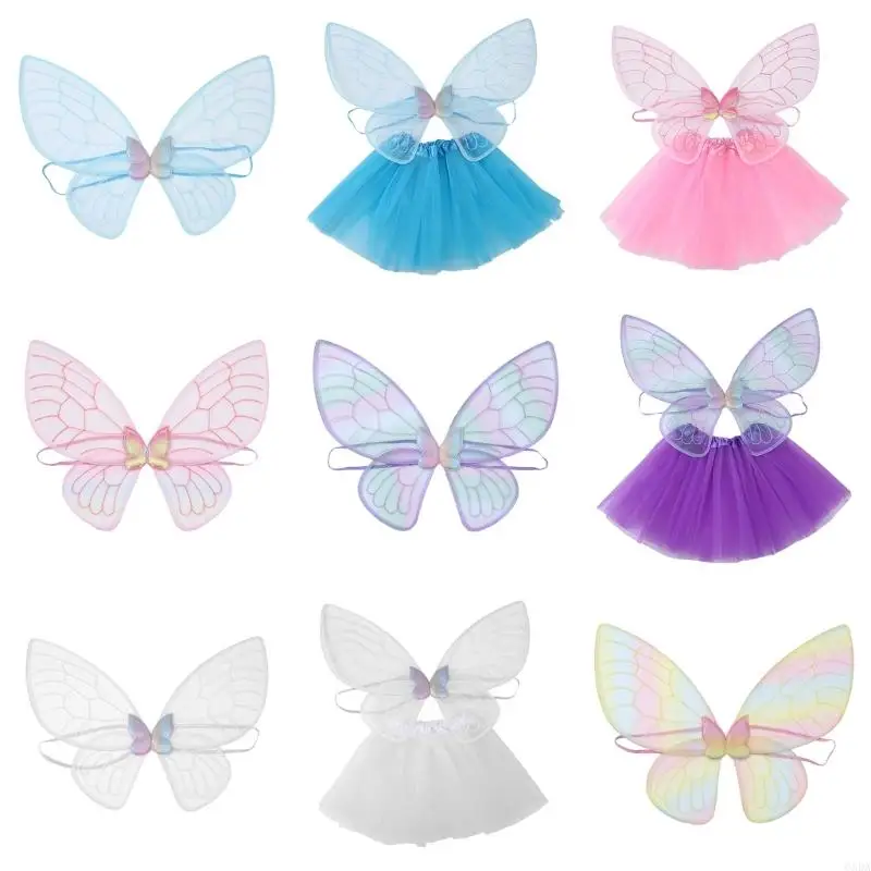 

Girls Butterfly Wing with Tutu Skirt Set for Toddler Kids Butterfly Fairys Costume Accessories for Cosplay Halloween 6XDA