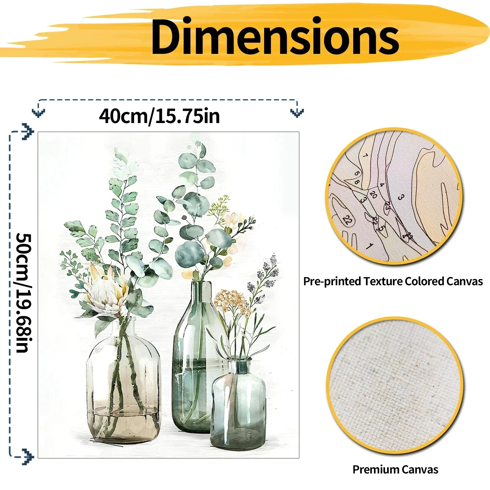 Kit di pittura fai da te con i numeri per adulti-piante verdi, pittura a olio digitale acrilica su tela decorazione della parete regalo senza cornice