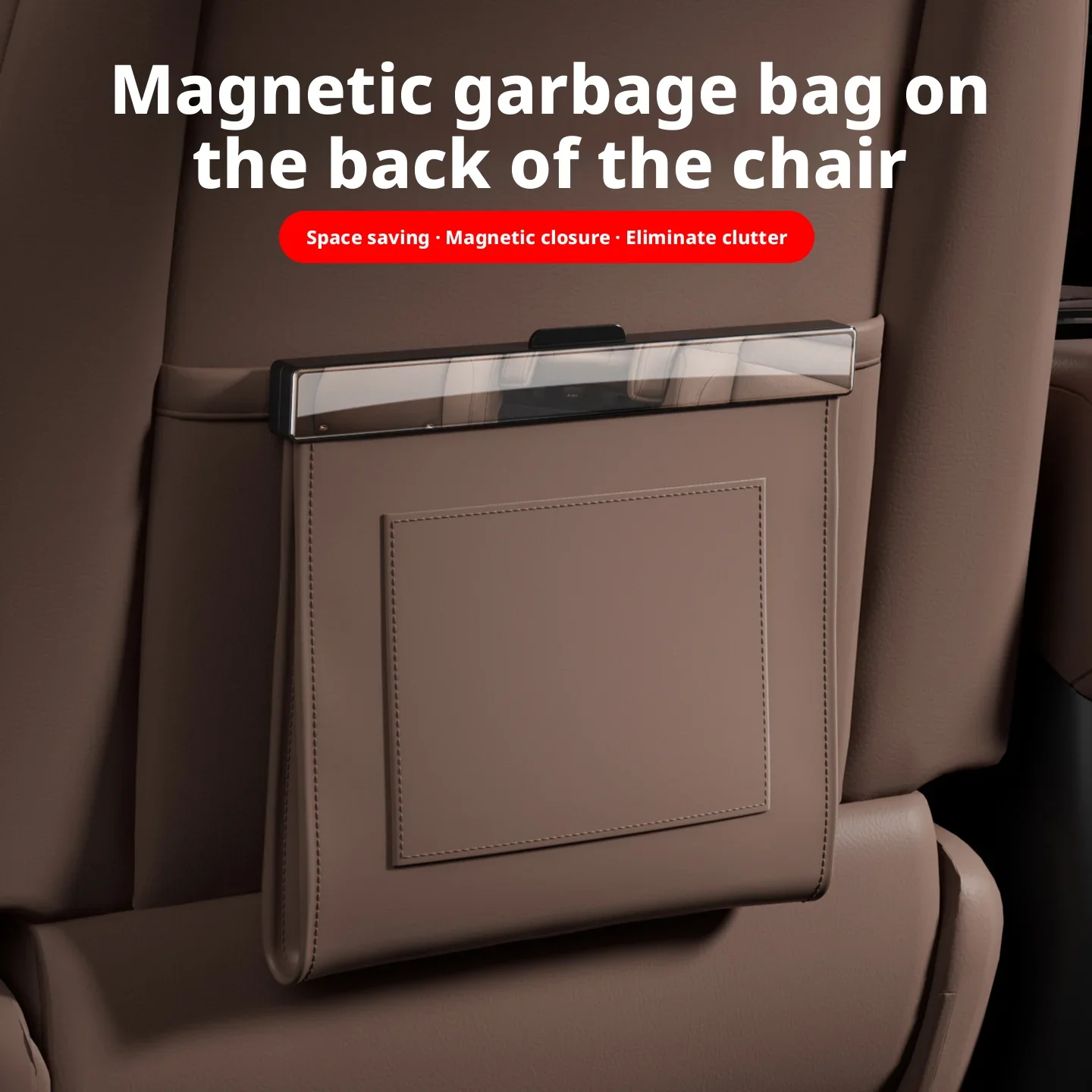 Magnetic Car Garbage Bag Waterproof PU Leather Auto Back Seat Hanging Trash Bin Interior Accessories for Vehicle