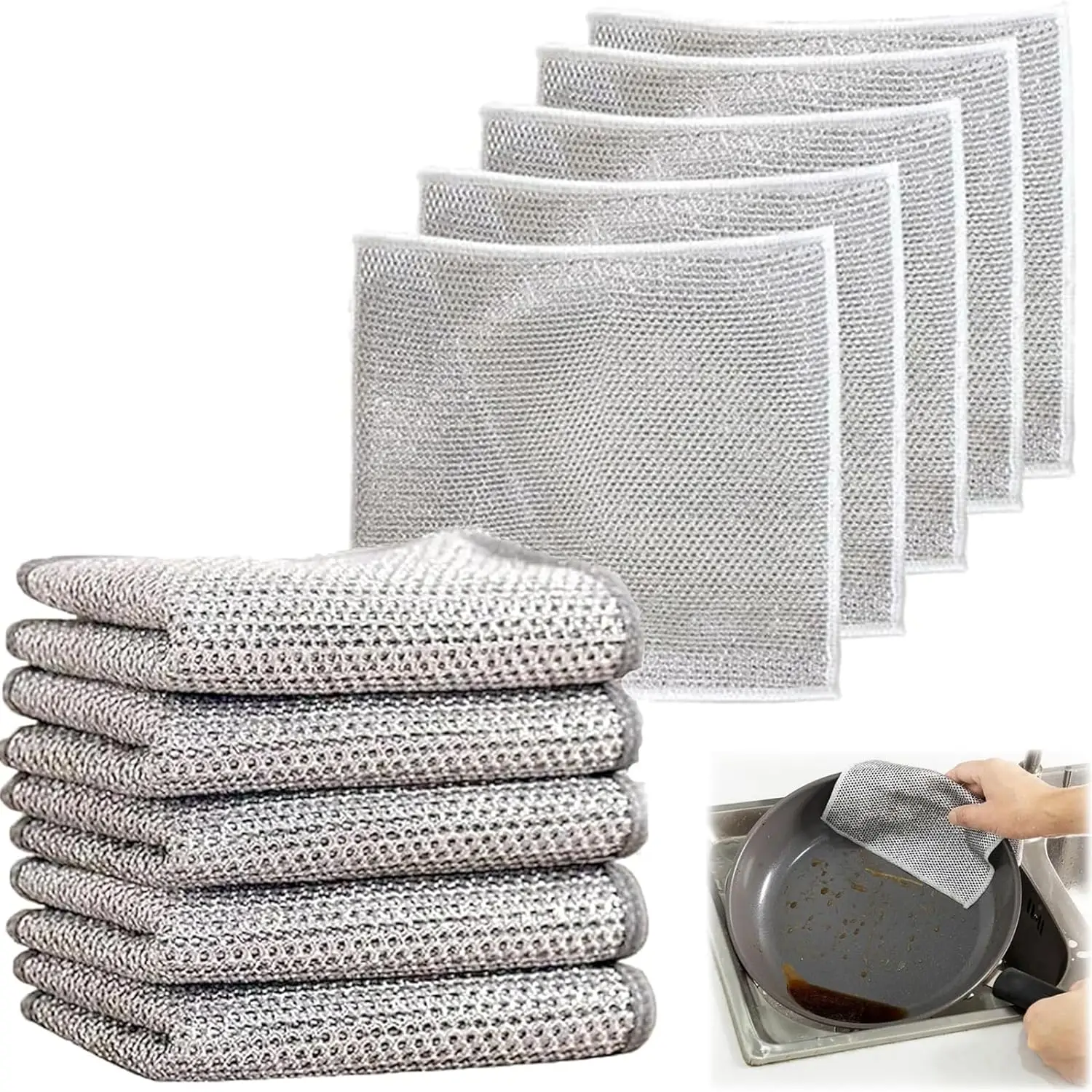 

20/10/5Pcs Wire Dishwashing Scrubbing Pads 20x20cm Rust Removal Cleaning Cloth For Kitchen Pan