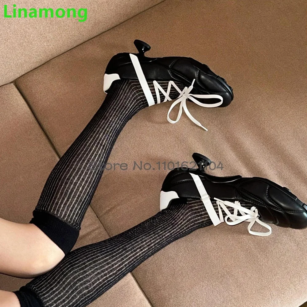 Sports Style Ballet Pumps For Female Female Strange Heel Lace-up Round Toe Shallow 2024 New Design Casual Fashion All-match Shoe