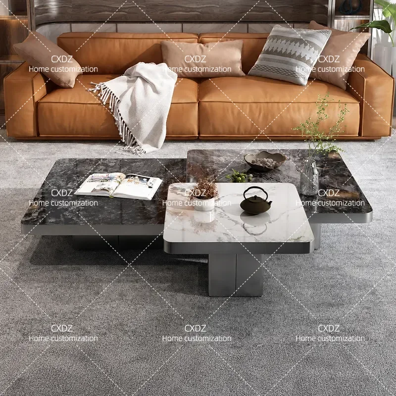 Modern Square Rock Slab Coffee Table Minimalist Luxury Living Room Furniture Small Apartment High End Household Center Table