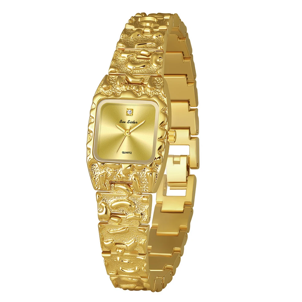 

BS Bee Sister женские часы нишевые великолепные изысканные золотые квадратные циферблаты браслет-цепочка винтажные очаровательные кварцевые часы подарки для женщин
