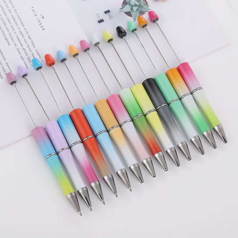 5pcs 10pcs 25pcs 50pcs 100pcs Gradient Color Beaded Ballpoint Pen Black Ink Bead Pen Plastic Beadable Writing Pen