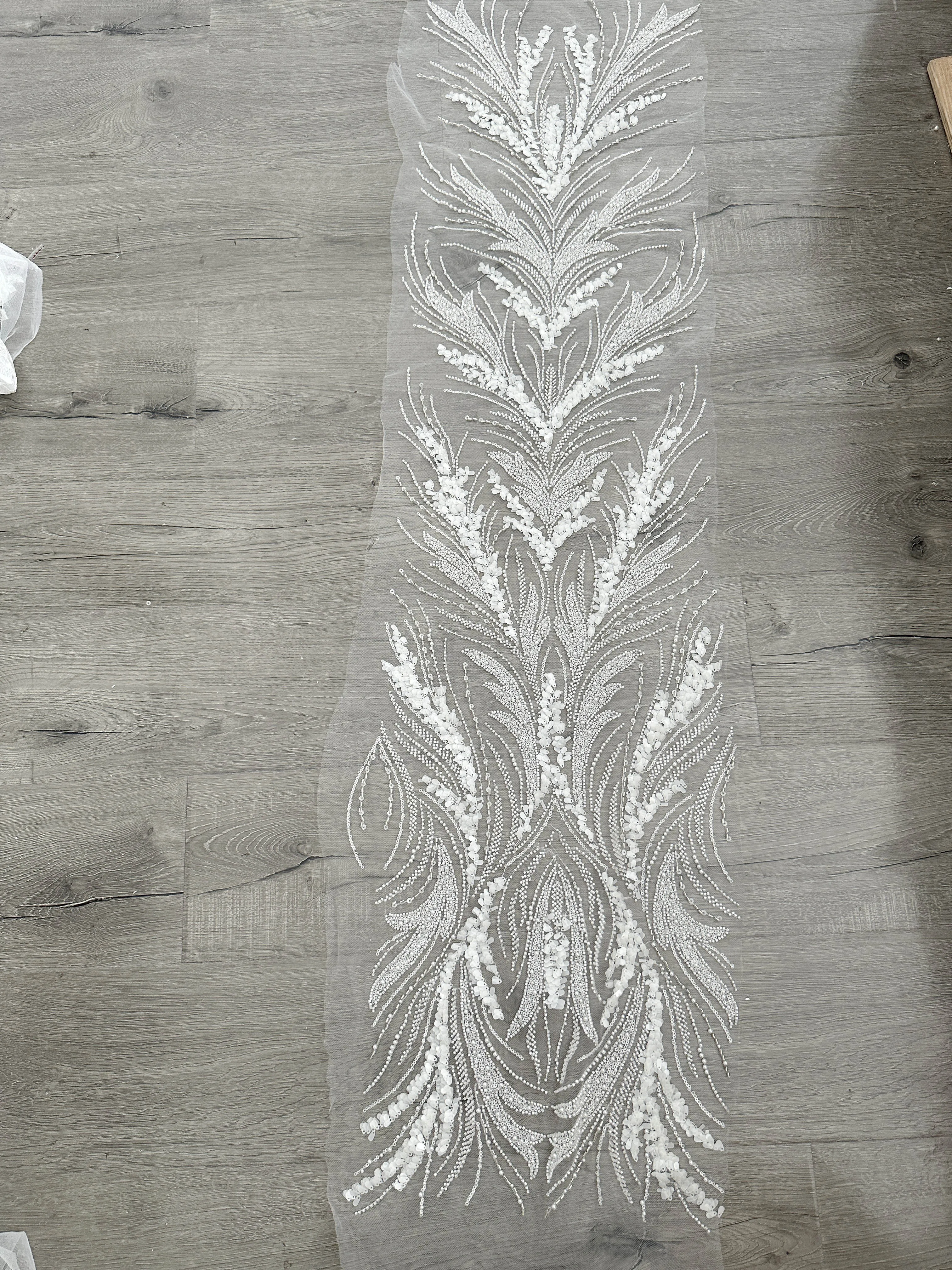 Retro Dreidimensionale Perlenstickerei-Spitze, Handgefertigt, DIY-Kleidungszubehör, Hochzeitskleider, Weiß – Detail 4