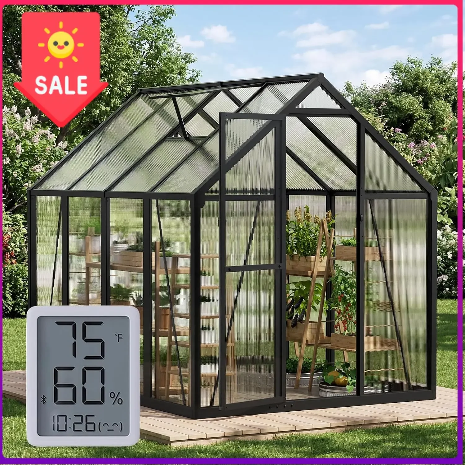 USA Stock6x8 FT Greenhouse with Hygrometer, Windproof Warm Plant Green Houses | Heavy Duty Greenhouses for Outdoors, Quick Setup