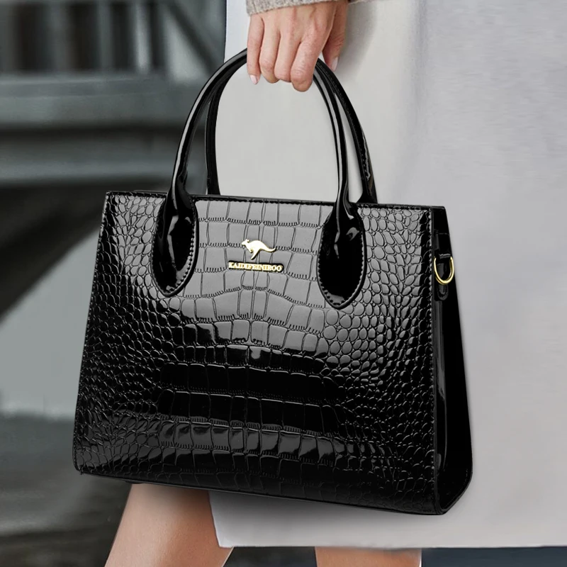 Luxury Patent Leather Crossbody Bags Women Crocodile Pattern Sac 2025 Large Capacity Ladies Shoulder Tote Bags Designer Purse