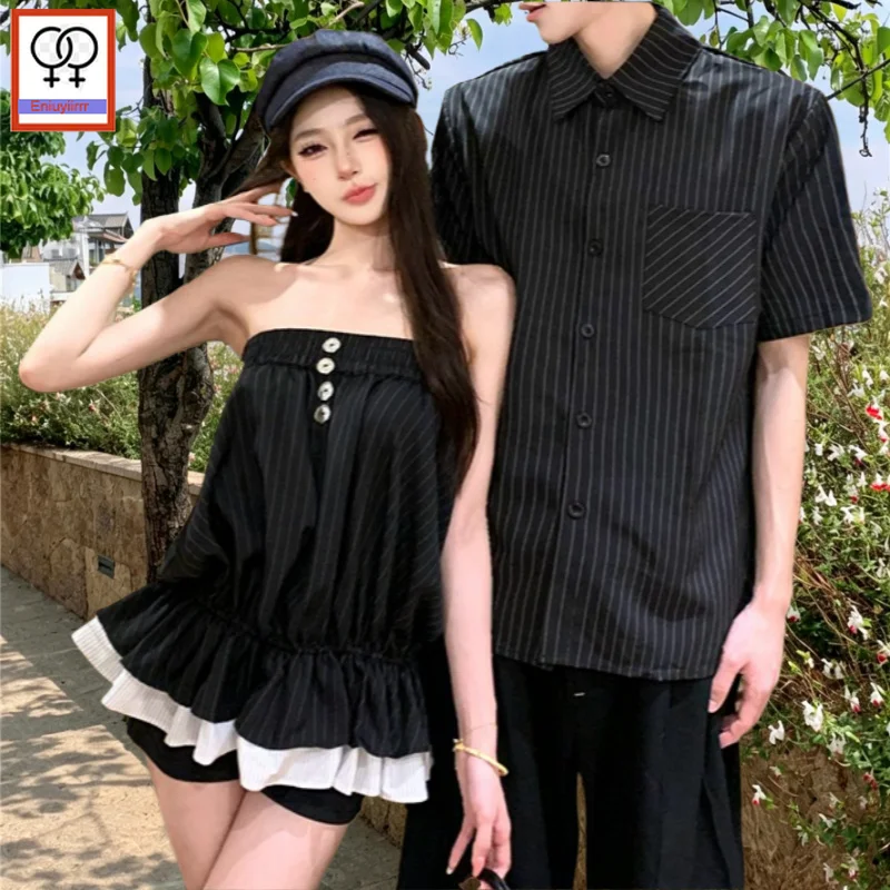 Sleeveless Off Shoulder Tops Blouses New Fashion 2026 Summer Cute Girls Holiday Matching Couple Outfits Lovers Couple Shirts