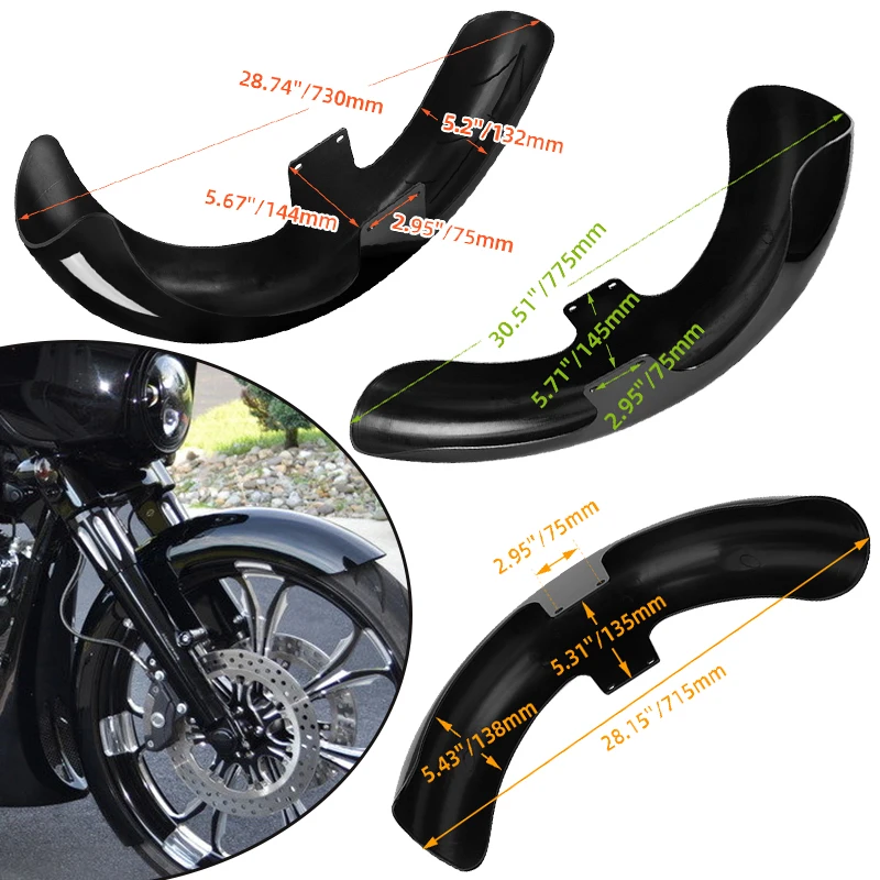 

Gloss Black Wrap Front Fender Mudguard 19" 21" 23" For Harley Touring Electra Street Glide Road King Ultra Baggers