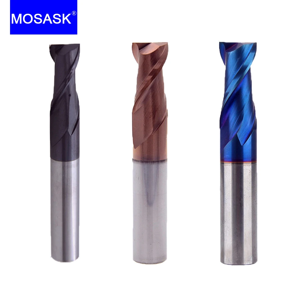 MOSASK 1PC 4 Flutes HRC65 HRC55 HRC45 2 Flute Tungsten Steel CNC Cutting Tools Alloy Carbide  EndMill