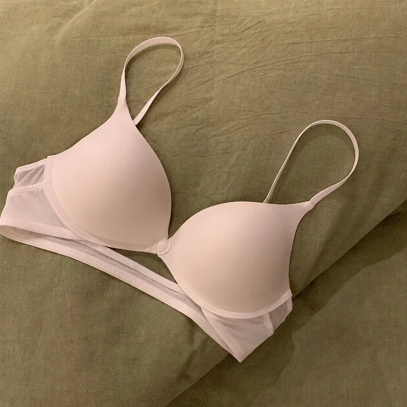 Damen-BH mit Vorderverschluss, Push-Up-BH, U-Rücken, rückenfrei, nahtlos, kabellos, ultradünn, Sommer-Bralette, kleine Brust, abnehmbare Träger
