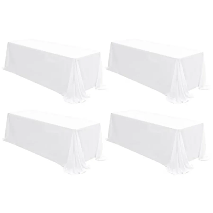 

4 Pack White Polyester Tablecloths for 8ft Rectangle Tables 90 x 156 Inch Stain and Wrinkle Resistant Washable Fabric Table Clo