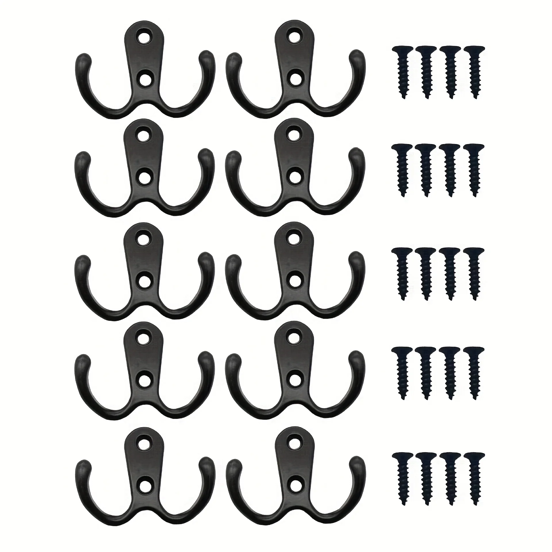 10 Pieces, Heavy-Duty Double Coat Hook with 20 Screws - Wall-Mounted for Robes, Towels, Keys, Jackets, Clothes, Hats, and More