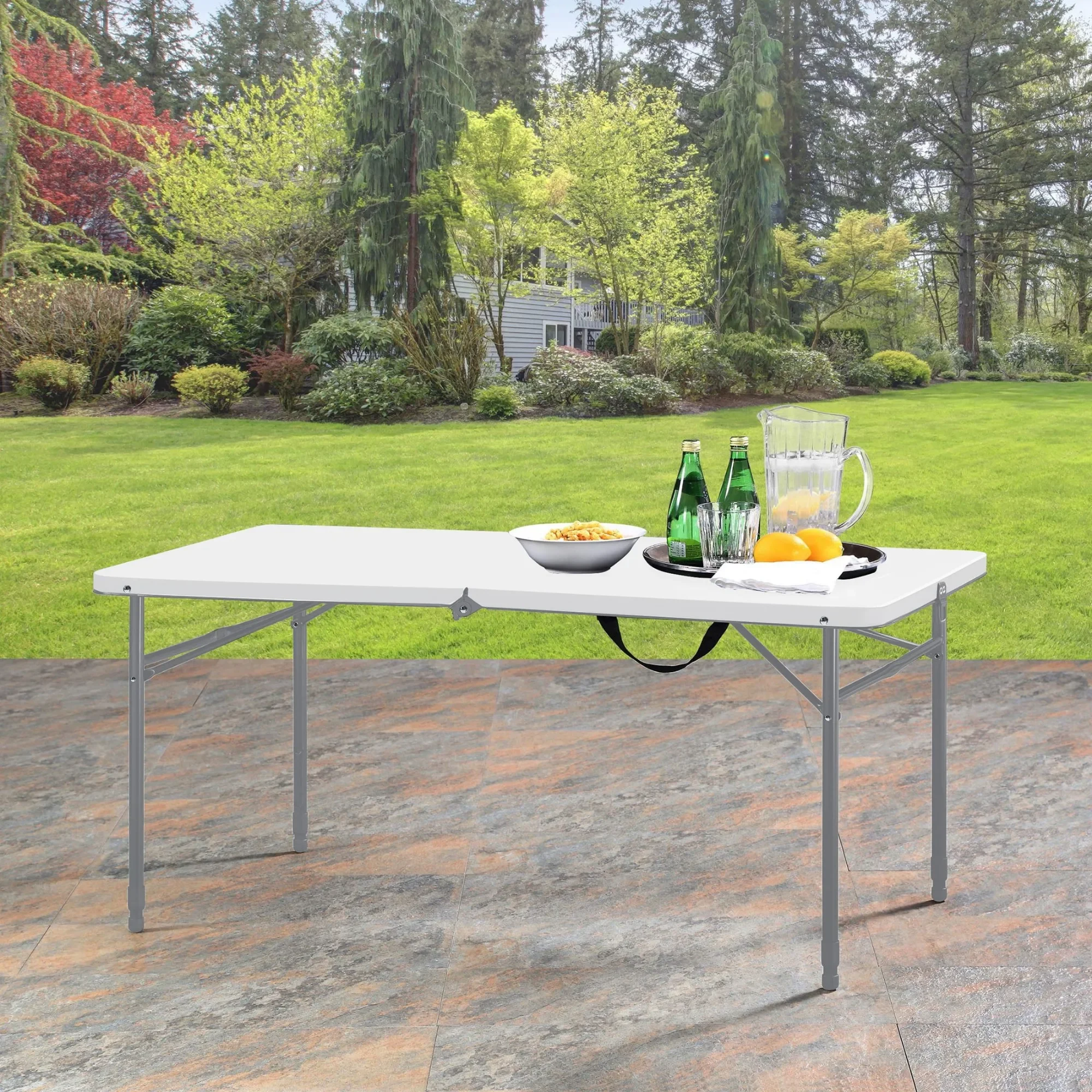 

4 Foot Fold-in-Half Adjustable Folding Table, White