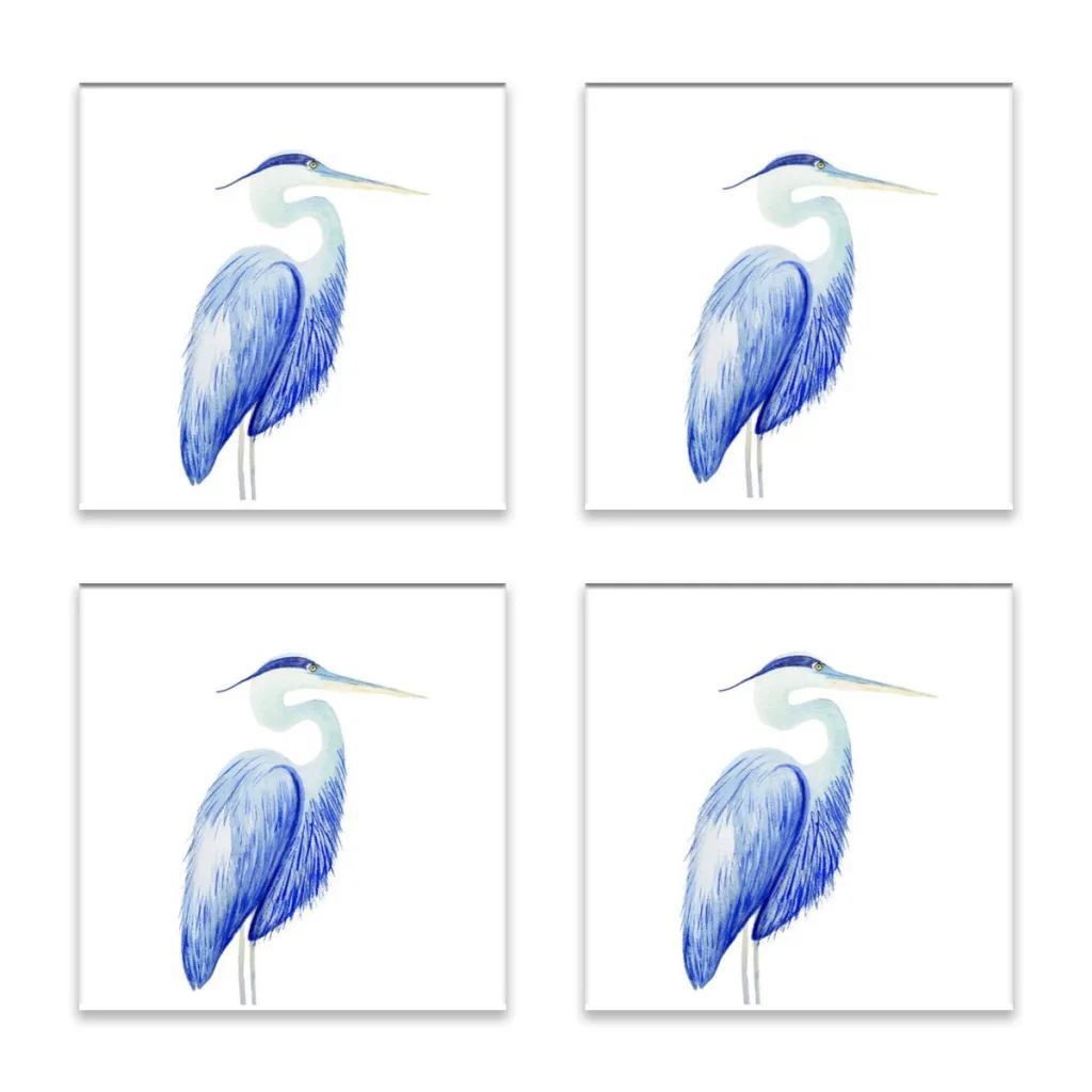 

Blue Heron Ceramic Stone Coasters,Coffee Trivet, Cups and Mugs Cool Drink Coaster Gift Set of 4