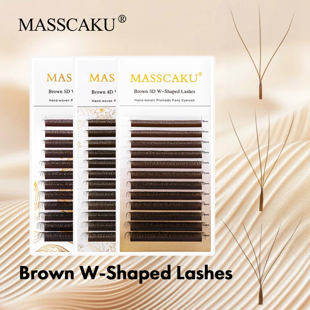 

MASSCAKU Direct Selling Brown 4D W Shaped Eyelash Extensions 0.07mm Thickness Four Leaf Clover Russian Volume Lashes Maquillaje