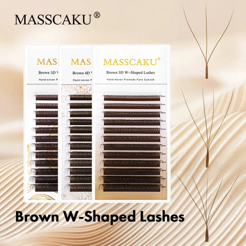 MASSCAKU-extensiones de pestañas en forma de W, color marrón, 4D, 0,07mm de espesor, trébol de cuatro hojas, volumen ruso, Maquillaje, venta directa