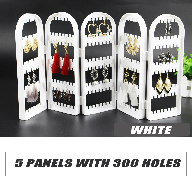 Acrylic Half-Circle Screen-Style Earring and Stud Holder White, Black, and Transparent Desktop Jewelry Organizer 4/5/6 Panels