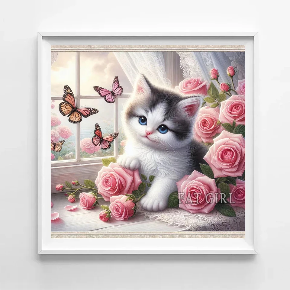 Full Square/Round 5D DIY Diamond Painting New 2024 Flower Window Cat Embroidery Cross Stitch Kits Diamond Mosaic Home Decor D111