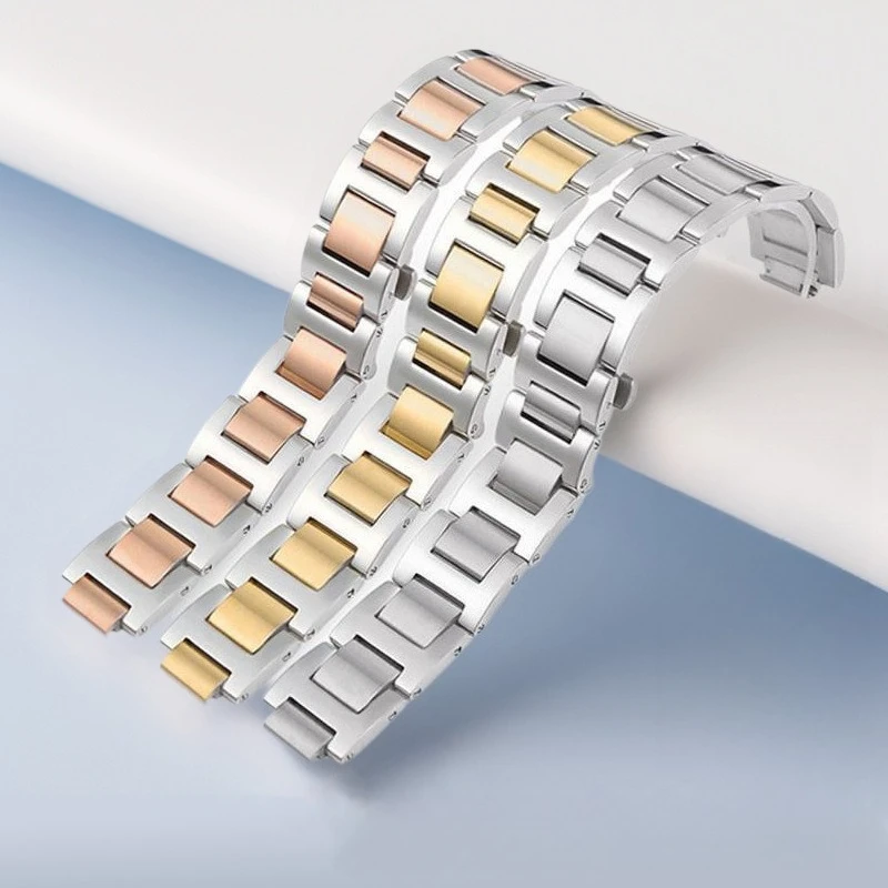 316 Stainless Steel Convex Interface Watch Band Strap for Cartier Ballon Bleu