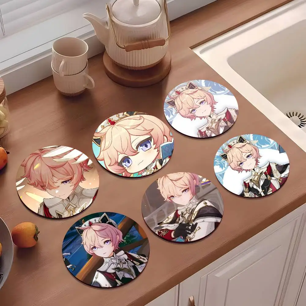 1pc Pretty Girl Dahlia Genshin Impact Wooden Coaster Colour Printing Cup Mat Home Desk Decoration Gifts