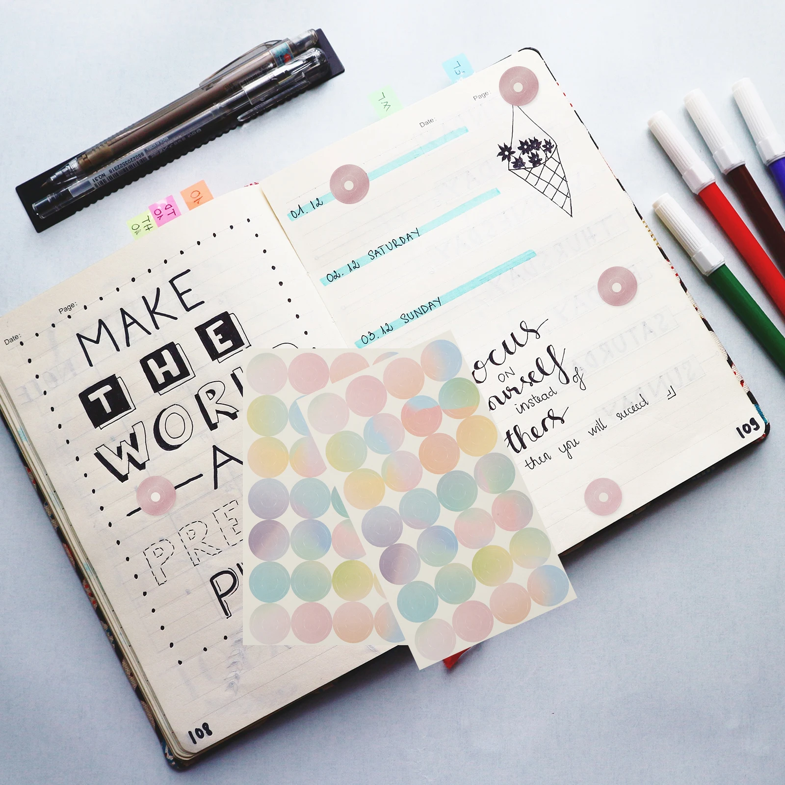 16 Sheets Protective Sticker Label Reinforcement Rings Paper Binder Stickers Page Circles