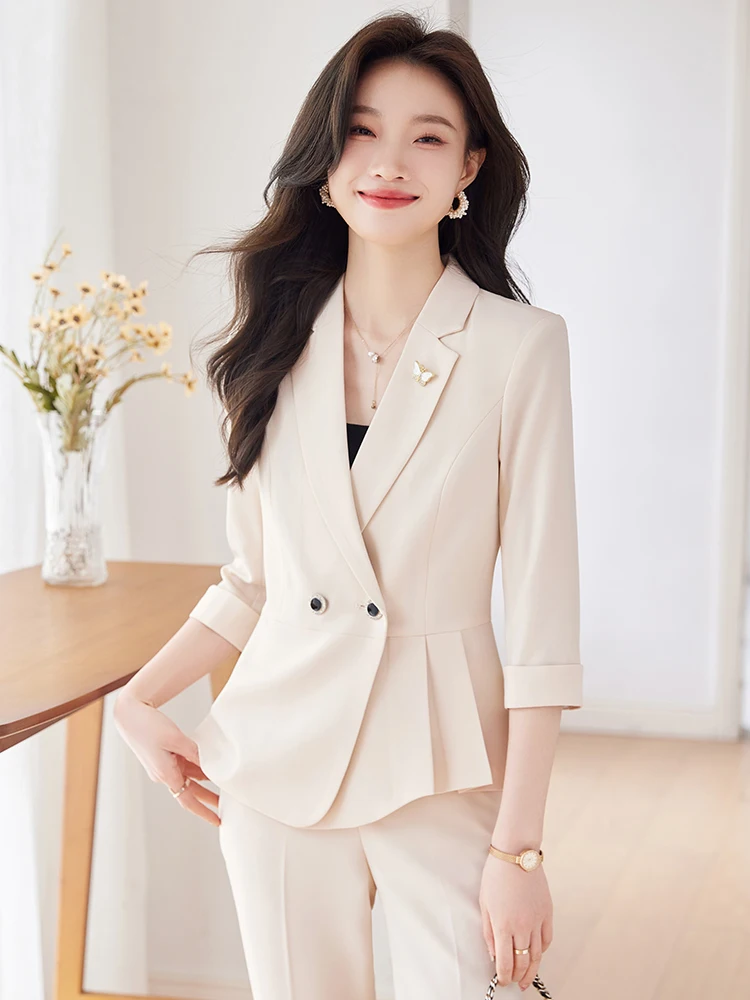 Cherry Blossom Colored Women's Suit Set New 2026 Summer Beauty Salon Work Uniform Professional Jewelry Store Front Desk Recep...