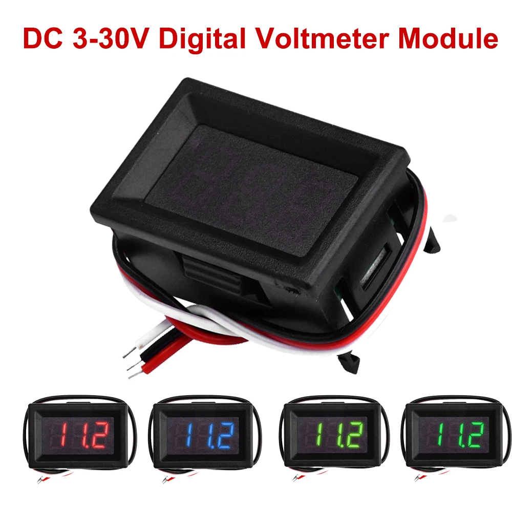 0.36 Inch DC 3-30V Digital Voltmeter Voltage Tester Gauge LED Display 3-wire Volt Tester with Shell for Car Motor Panel Mount