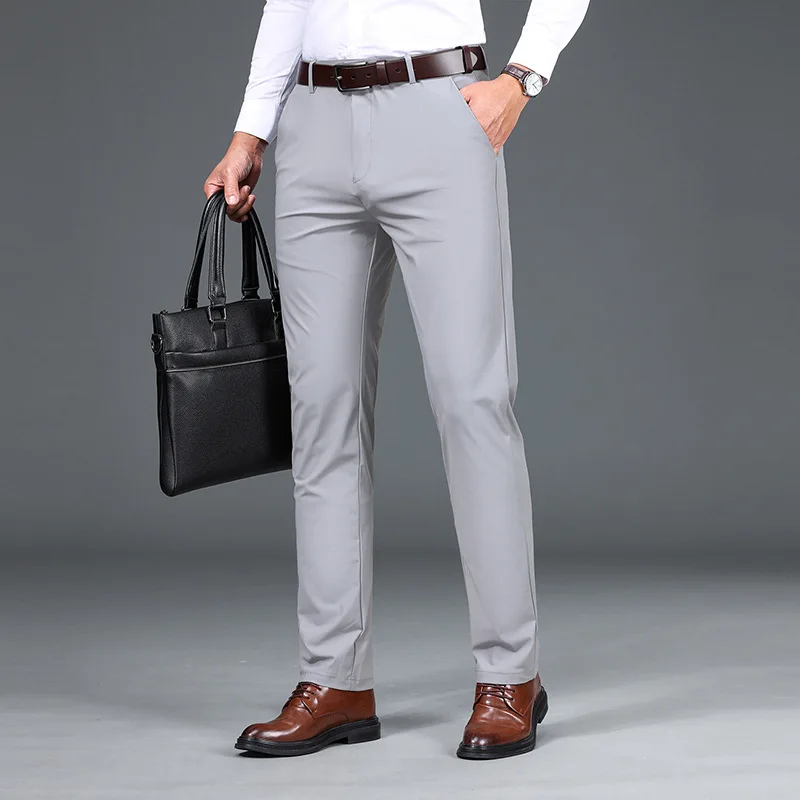 Pantalon droit taille haute pour homme, fermeture éclair boutonnée, poche monochrome, mode décontractée, vêtements de bureau formels, printemps et automne