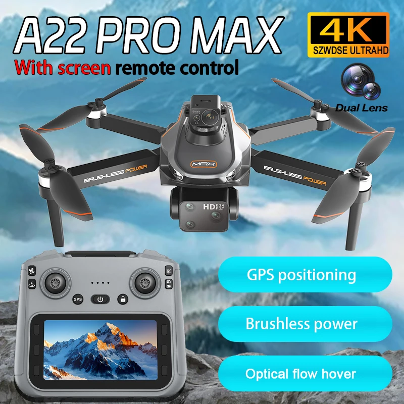 2025 A22 Pro MAX GPS Drone 4K Professional HD Dual-lens Camera FPV Obstacle Avoidance Brushless Large Screen RC Quadcopter Drone