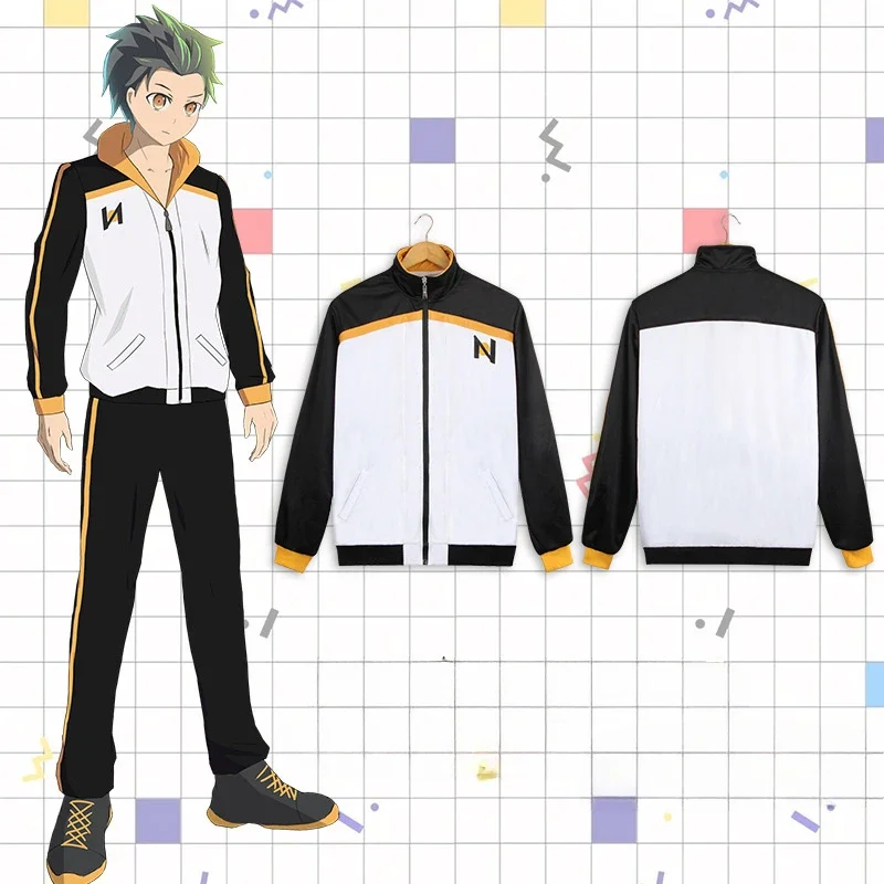 

Natsuki Subaru Costume Anime Re:Life In A Different World From Zero Cosplay Black White Full Set Sportswear Role Play Outfit