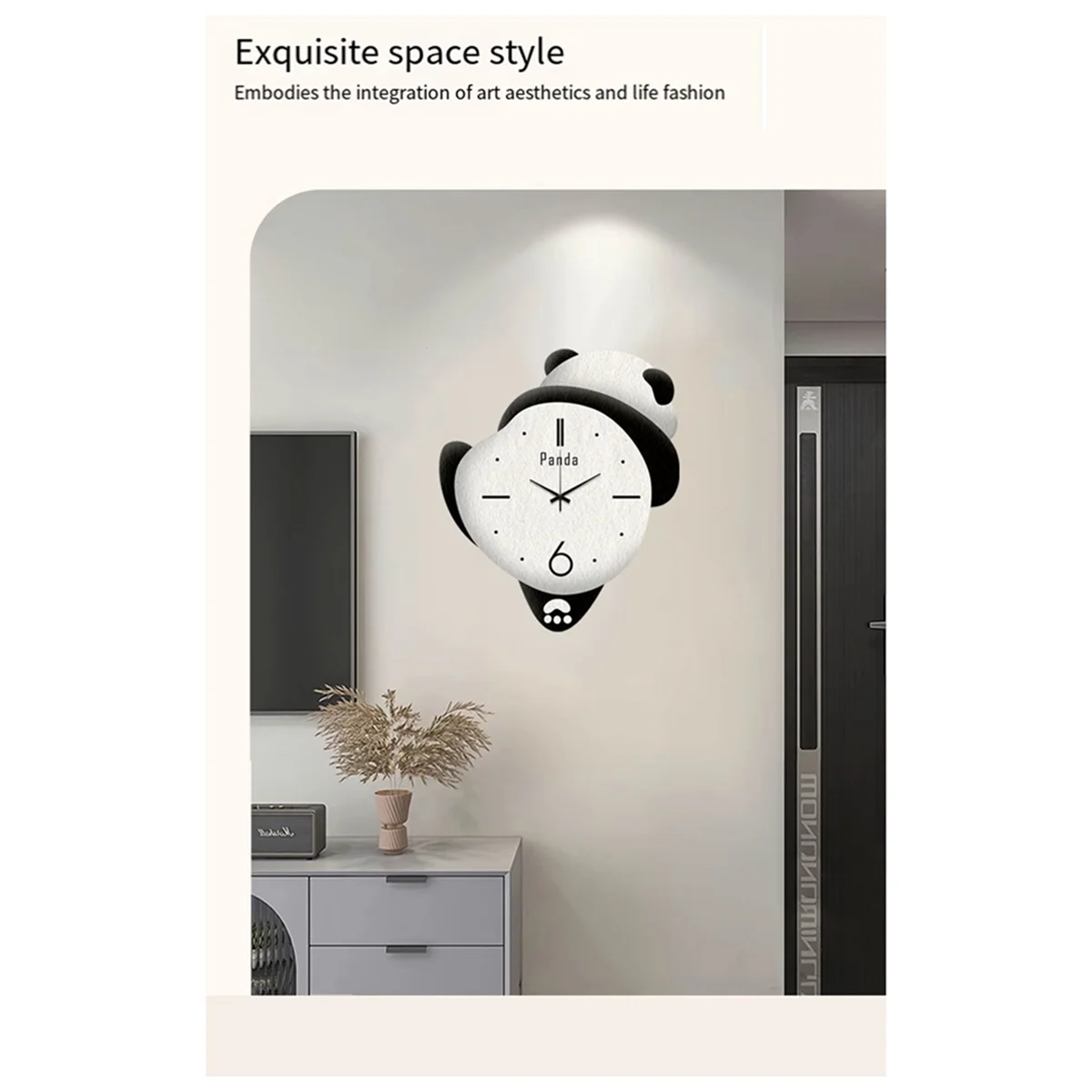 Cute Panda Clock Home Bedroom Cartoon Clock Children'S Room Living Room Wall Clock Silent Punch-Free