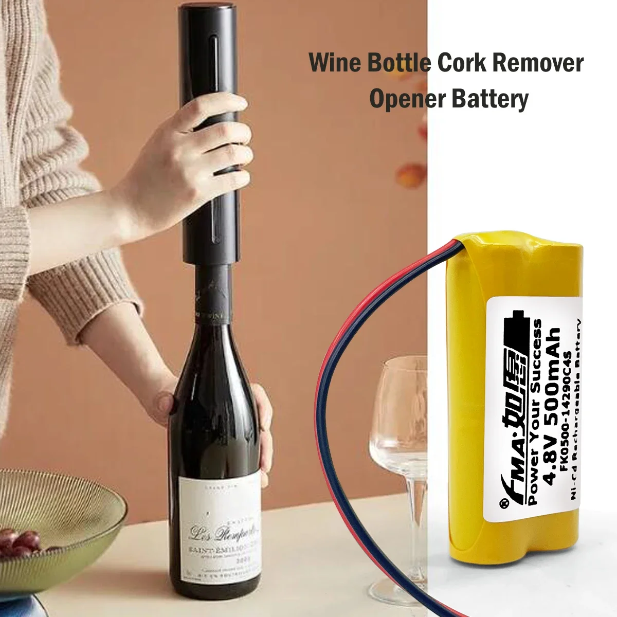 4.8V Ni-Cd 500mAh Ni-MH 700mAh 2/3AA4SH Rechargeable Battery for Cordless Wine Opener Long-Lasting Power view 3