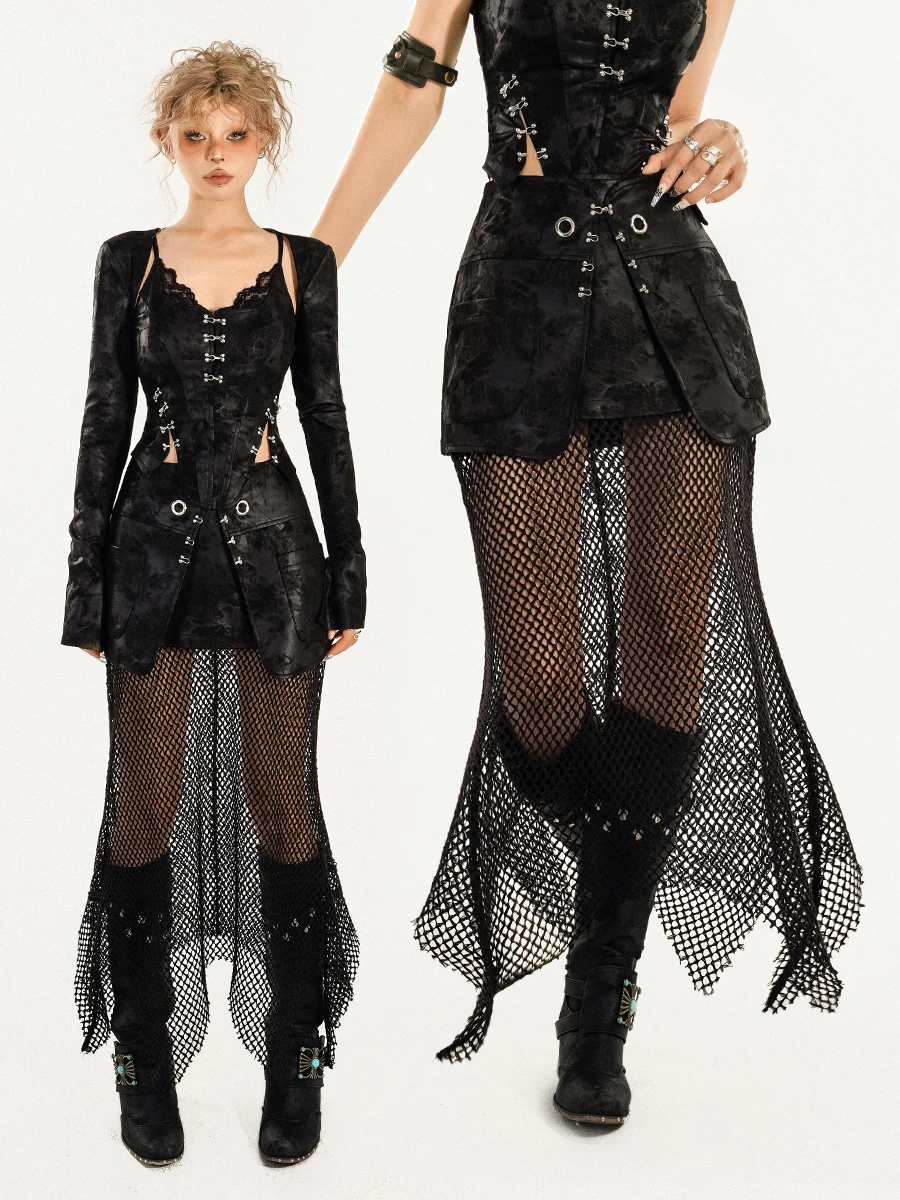 

Gothic Sle Net ter Skirt k Hollow out Design Asymmetrical Skirt for Women loween Par Wear Slim Fit High Waist
