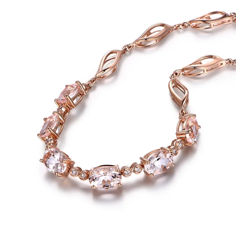 Natural morganite 18k  Female Bracelets Fine Jewelry  Gift Girl Thin Trendy Solid 750 Real Bangle Party Good Nice