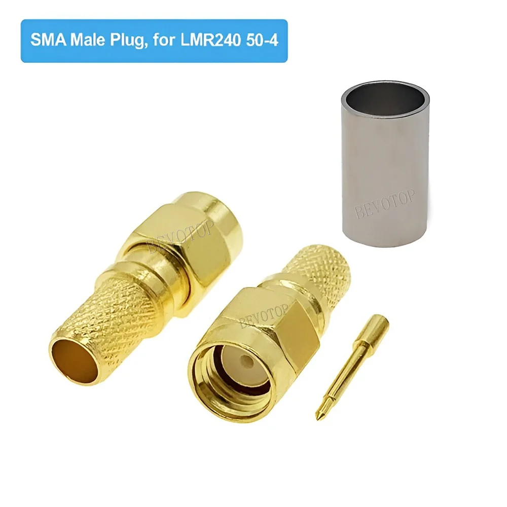 100Pcs/lot SMA Male/Female crimp Connector for LMR240 RF Coaxial Cable Connector 50-4 Pigtail Cord RF Connector Gold Plated