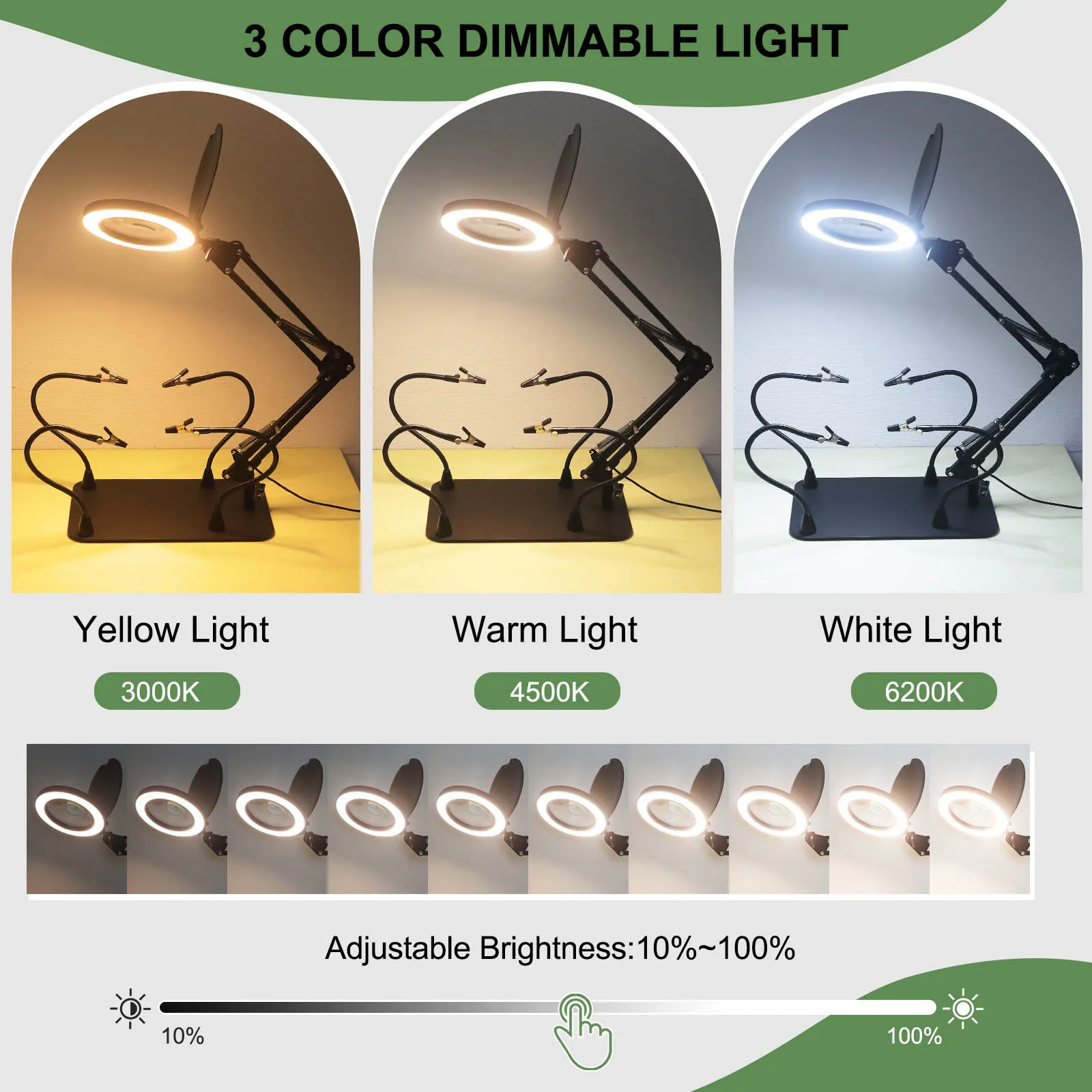 Toolour Magnetic Helping Hands Soldering Station with 5X 10X Magnifying Lamp 4 Flexible Arms Lighted Magnifying Glass for PCB