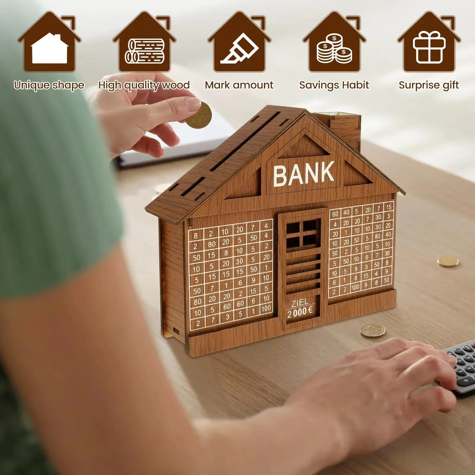 Wooden Houses Count Cash Deposit Boxes Mini House Coin Storage Box Wooden Counter House Budget Piggy Bank