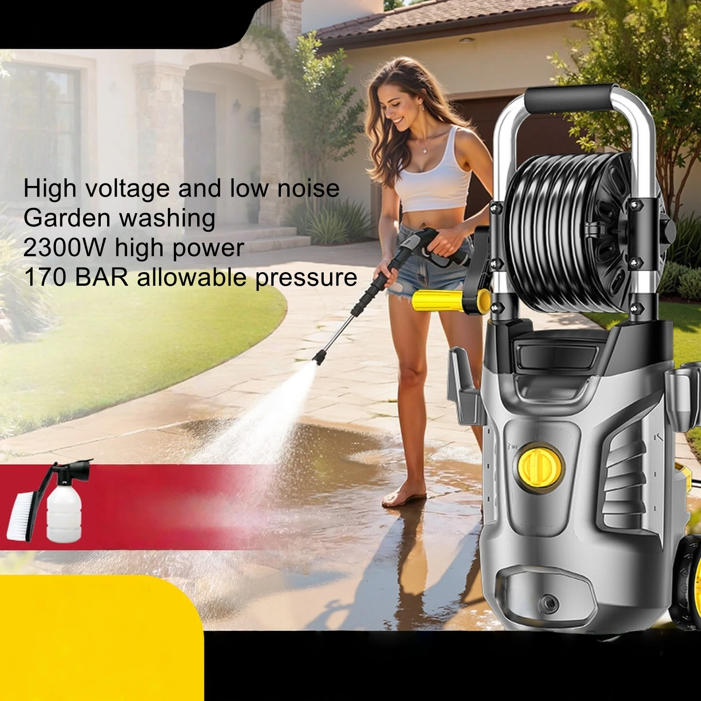 Portable car wash high-pressure water gun, household water pump, high-power courtyard cleaning machine