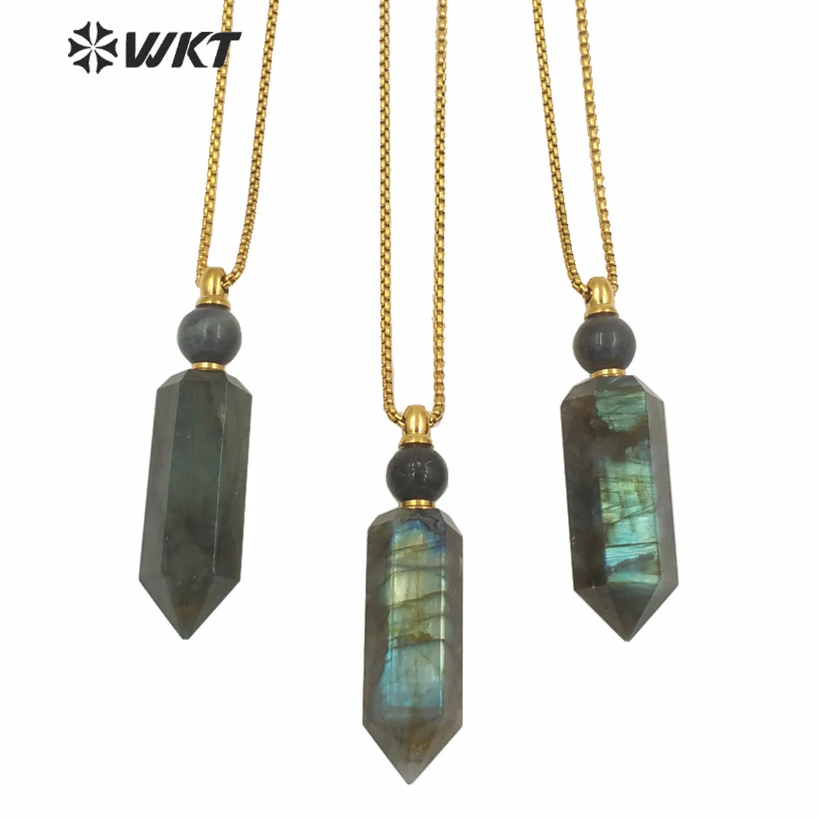 WT-N1256 WKT Wholesale New Color Crystal Quartz Stone Point Perfume Bottle Necklace For Women Daily ACC