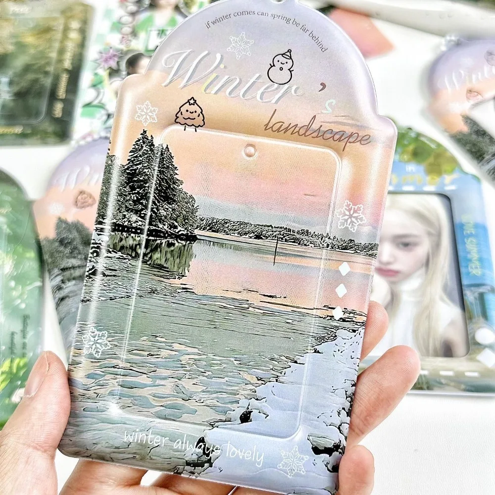 Four Seasons Photocard Display Protector Thickened Multifunction 3 Inch Card Case Pouch PVC with Keychain Backpack Pendant Girls