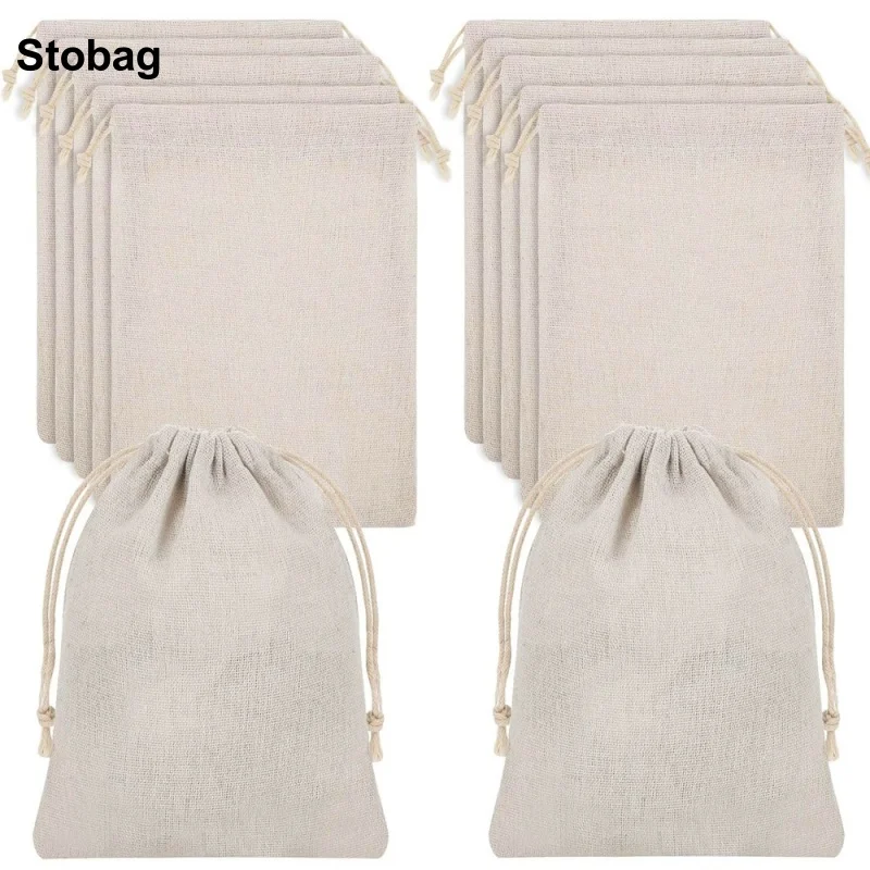 

StoBag 50/20pcs Wholesale Cotton Linen Drawstring Bags Small Candy Gift Jewelry Packaging Storage Bundle Pocket Reusable Pouches