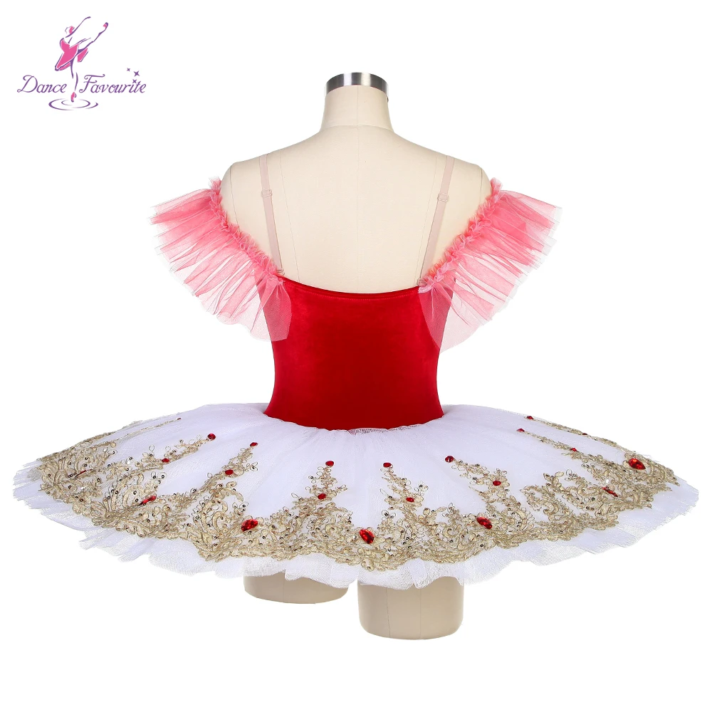 Dance Favourite Ballet Tutus BLL502 Red Velvet Bodice White Tulle Tutu with Gold Applique Decorated