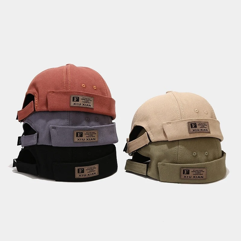 2023 New Retro Label Skullcap Men Fashion Street Brimless Yuppie Cap Women Summer Outdoor Casual Landlord Hat Unisex